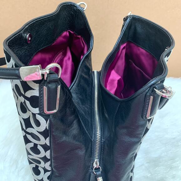 COACH MADISON Black & White OP ART Signature Fabric PHOEBE Shoulder Bag 26448 - Picture 8 of 16